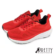 【Pretty】男女 運動鞋 休閒鞋 健走鞋 輕量 彈力 厚底 EU38 紅色