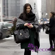 【Decoy】歐美風尚 提花邊框加厚保暖披肩加長圍巾斗篷/黑色