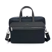 Lynx - 美國山貓進口十字紋牛皮搭配牛津布電腦公事包（中)-共2色 藍色