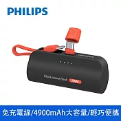 【Philips飛利浦】4900mAh Type-C直插自帶線口袋行動電源 DLP2550C 黑色