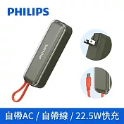 PHILIPS 飛利浦 DLP5201C 旅充式 22.5W 自帶Type-C線行動電源 (3色任選) 綠色