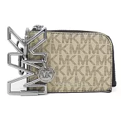 MICHAEL KORS 滿版LOGO帆布拉鍊卡夾零錢包 亞麻