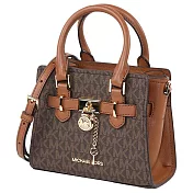 MICHAEL KORS 拼接皮革鎖頭造型兩用包-咖駝