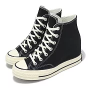 Converse 休閒鞋 Chuck 70 Wedge HI 女鞋 黑白 1970 復古 奶油底 增高鞋墊 帆布鞋 A12563C 24cm BLACK/WHITE