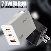 KooPin 氮化鎵GaN 70W快速充電器1個USB-A＋2個Type-C 三孔 白色