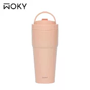 【WOKY 沃廚】–[●●]渾圓杯-手提雙層陶瓷款750ml(附矽膠粗吸管) 香柚