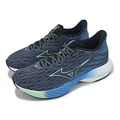 Mizuno 慢跑鞋 Wave Rider 28 男鞋 灰藍 綠 波浪片 支撐 運動鞋 美津濃 J1GC2403-51 29cm NAVY/GREEN
