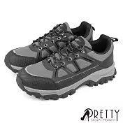 【Pretty】男 登山鞋 運動鞋 休閒鞋 戶外 機能 綁帶 防潑水 反光 EU40 黑灰