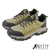 【Pretty】男 登山鞋 運動鞋 休閒鞋 戶外 機能 綁帶 防潑水 反光 EU40 深綠