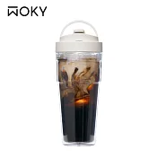 【WOKY 沃廚】–[●●]渾圓又又杯 Ecozen雙層純透750ml(附彈跳吸管) 橡白