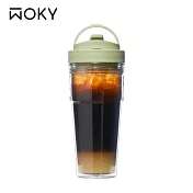 【WOKY 沃廚】–[●●]渾圓又又杯 Ecozen雙層純透750ml(附彈跳吸管) 初綠