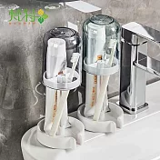 【梵特】多功能防塵瀝水牙刷牙膏收納杯架組-2入- 透紫
