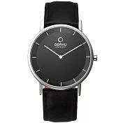 OBAKU 纖薄哲學二針時尚腕錶-銀框黑-皮帶
