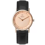 OBAKU 纖薄哲學二針時尚腕錶-黑帶玫瑰金-小