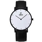 OBAKU 纖薄哲學二針時尚腕錶-黑帶黑框白-大