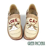 【GREEN PHOENIX】女 氣墊鞋 穆勒鞋 包頭拖鞋 懶人鞋 便鞋 超輕量 全真皮 手工 EU35 杏色