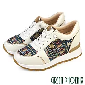【GREEN PHOENIX】女 休閒鞋 懶人鞋 真皮 內增高 刺繡 顯瘦 輕量 免綁鞋帶 EU35 白色