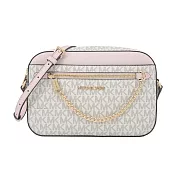 MICHAEL KORS JET SET掛鍊滿版斜背相機包(大/ 米白粉)