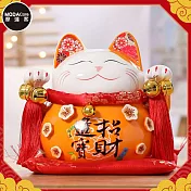 摩達客◉春節開運招財◉8.5吋橘色招財進寶招財貓(含坐墊)_撲滿存錢桶擺飾桌飾