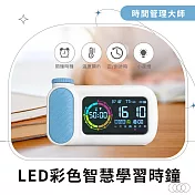 LED彩色智慧聲控學習時鐘 藍色－鬧鐘 溫度日期顯示多功能合一