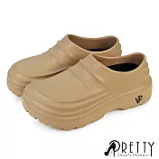 【Pretty】男女 女大尺碼 廚師鞋 防水鞋 工作鞋 園藝鞋 荷蘭鞋 護趾 輕量 厚底 EU36 卡其色