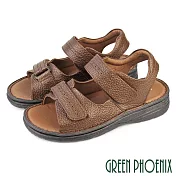 【GREEN PHOENIX】男 涼鞋 牛皮 真皮 厚底 寬楦 沾黏式 手縫大底 臺灣製 US5 咖啡色