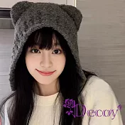 【Decoy】可愛小熊 冬季護耳毛線帽顯臉小保暖針織帽/ 灰色