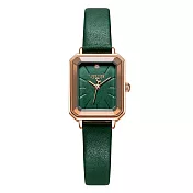 JULIUS 聚利時 巴塞隆納 皮革切割鏡面方形腕錶 JA-1231(四色/20X30mm) 復古綠