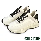 【GREEN PHOENIX】女 休閒鞋 老爹鞋 熊貓 全真皮 羊皮 厚底 EU36 白色