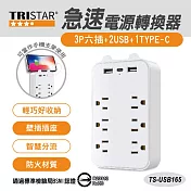TRISTAR三星牌 六孔旅行快速電源轉換器 TS-USB165