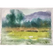 【玲廊滿藝】鄭素雲-美濃往中壇的田園風光景色，16K水彩速寫19x27cm