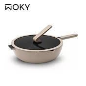 【WOKY 沃廚】Ticera系列-哈哈鍋2.0 不沾深煎鍋 32CM(含玻璃鍋蓋) 輕霧茶