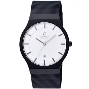 OBAKU 極簡時代優雅時尚腕錶-黑帶白面-大