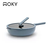【WOKY 沃廚】Ticera系列-哈哈鍋2.0 不沾深煎鍋 28CM(含玻璃鍋蓋) 煙波藍