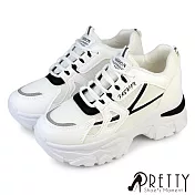 【Pretty】女 老爹鞋 運動鞋 小白鞋 休閒鞋 厚底 內增高 拼接 顯瘦 EU40 黑色