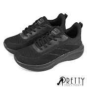 【Pretty】女 運動鞋 休閒鞋 健走鞋 厚底 輕量 彈力 JP23 黑色