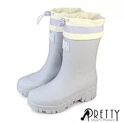 【Pretty】女 雨靴 雨鞋 防水靴 防水鞋 中筒 EU36 芋色