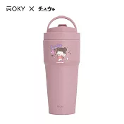 【WOKY X 啾啾妹】聯名渾圓杯770ml(附矽膠粗吸管+彈跳粗吸管)(防漏升級版) 黛粉