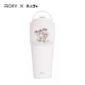 【WOKY X 啾啾妹】聯名渾圓杯770ml(附矽膠粗吸管+彈跳粗吸管)(防漏升級版) 橡白