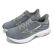 Mizuno 慢跑鞋 Wave Rider 28 男鞋 灰 綠 支撐 波浪片 回彈 運動鞋 美津濃 J1GC2403-52
