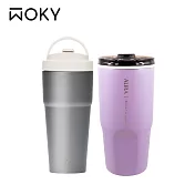 【WOKY 沃廚】純鈦Ti渾圓杯770ml 隨行抗熱款+真瓷冰壩杯800ML 770橡白+800霧紫