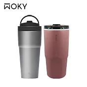 【WOKY 沃廚】純鈦Ti渾圓杯770ml 隨行抗熱款+真瓷冰壩杯800ML 770灰墨+800粉