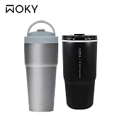 【WOKY 沃廚】純鈦Ti渾圓杯770ml 隨行抗熱款+真瓷冰壩杯800ML 770紺青藍+800黑