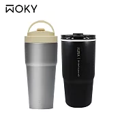 【WOKY 沃廚】純鈦Ti渾圓杯770ml 隨行抗熱款+真瓷冰壩杯800ML 770瀾沙+800黑
