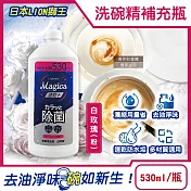 日本LION獅王-CHARMY Magica速乾+去油淨味濃縮洗碗精補充瓶530ml/瓶(碗盤洗滌,廚房塑膠砧板海綿清潔,不鏽鋼陶瓷玻璃容器防水垢,防漏拉拔蓋) 白玫瑰(粉)