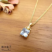 清新亮眼簡約方形湖水藍鋯石925純銀金色項鍊.精緻鍍金.女用短鍊