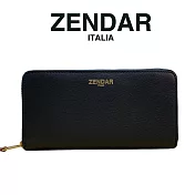 【ZENDAR】限量1折 頂級小牛皮防刮十字紋拉鍊皮夾 貝兒系列 全新專櫃展示品 (黑色)