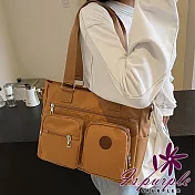 【iSPurple】歐美復古 時尚大氣帆布托特包百搭單肩斜背女包/棕色