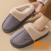 【iSFun】秋冬加絨 厚底防滑居家保暖毛毛托鞋/灰色4445號