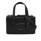 COACH 縫線LOGO迷你托特兩用包-黑色
